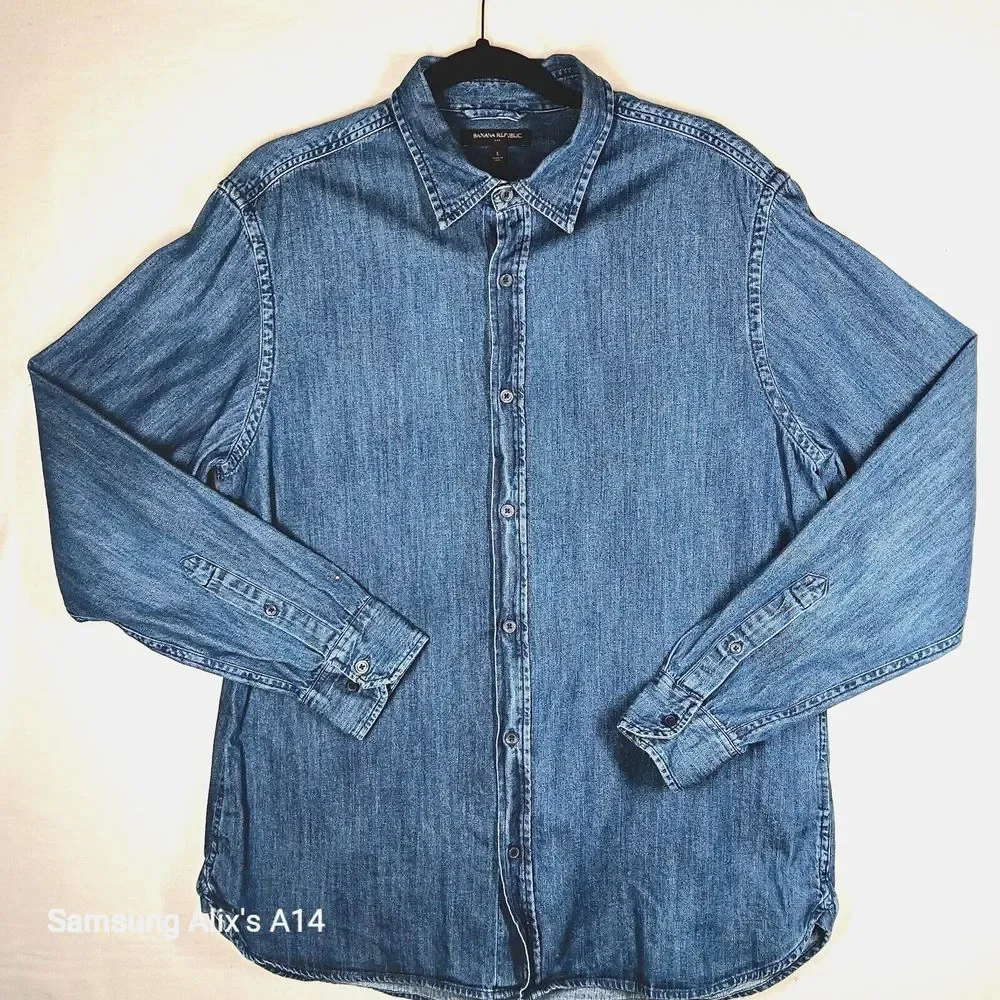 Banana Republic Shirt Mens Large Blue Denim Jean Long‎ Sleeve 100% cotton