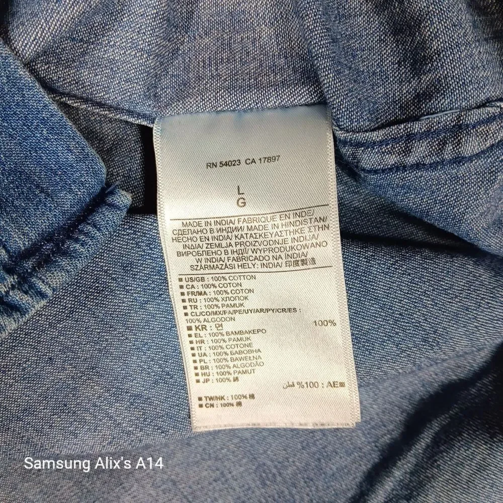 Banana Republic Shirt Mens Large Blue Denim Jean Long‎ Sleeve 100% cotton