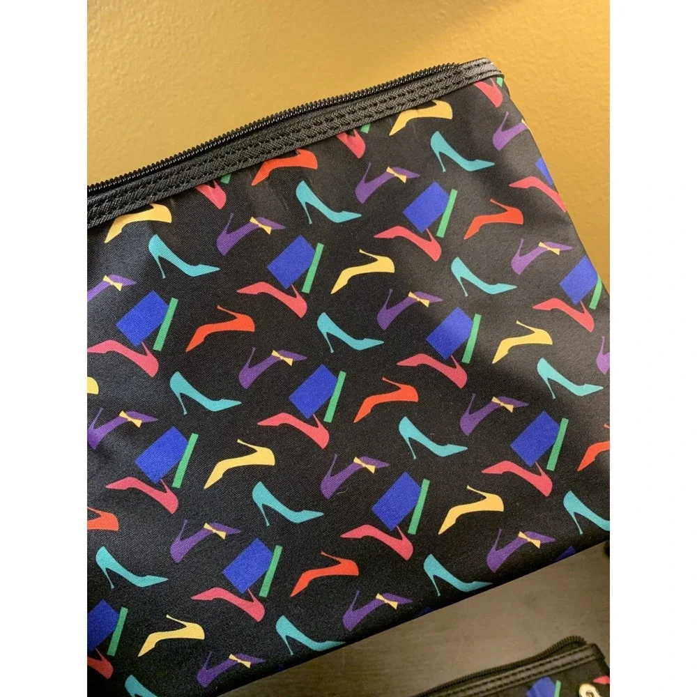 Cosmetic Bags MIMOSA MAKEUP BAGs Set Of 2 Black W/ Shoe Design‎ Colorful