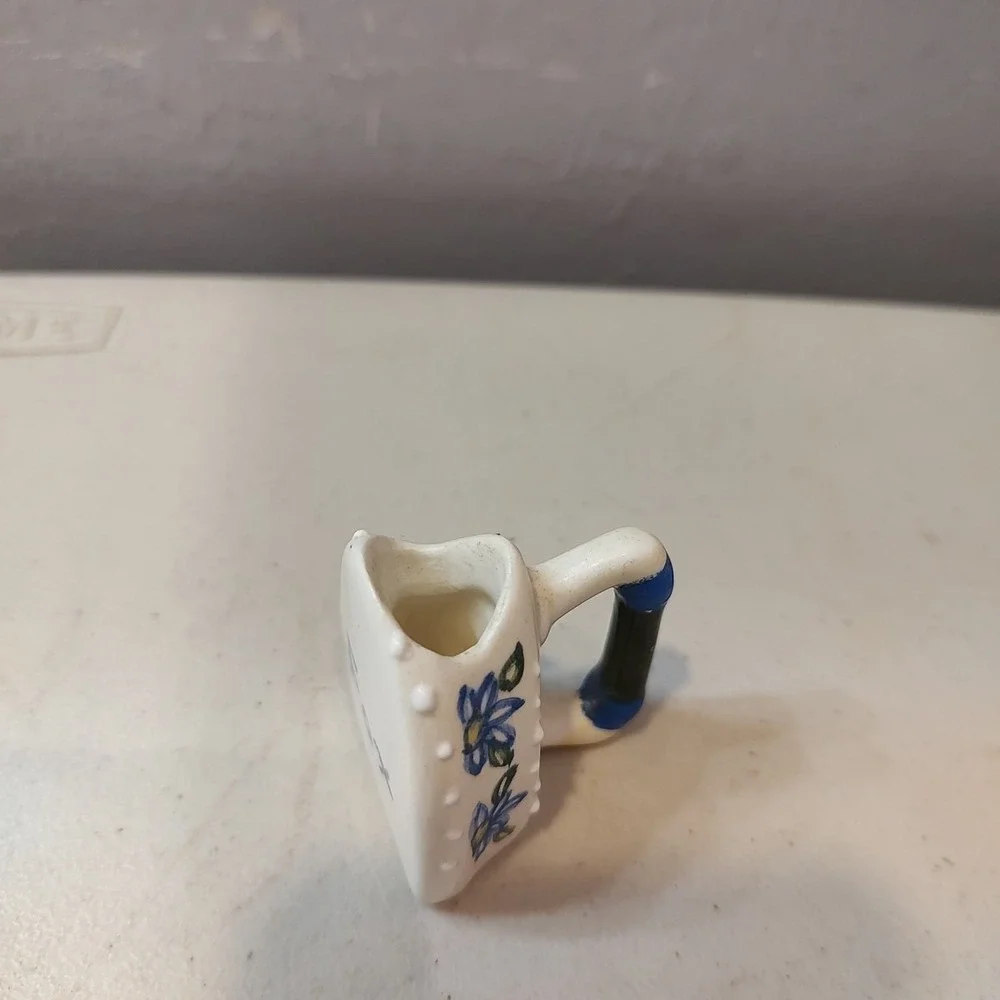 Vintage Miniature Iron Ceramic Porcelain Toothpick‎ Holder Floral Iris 2