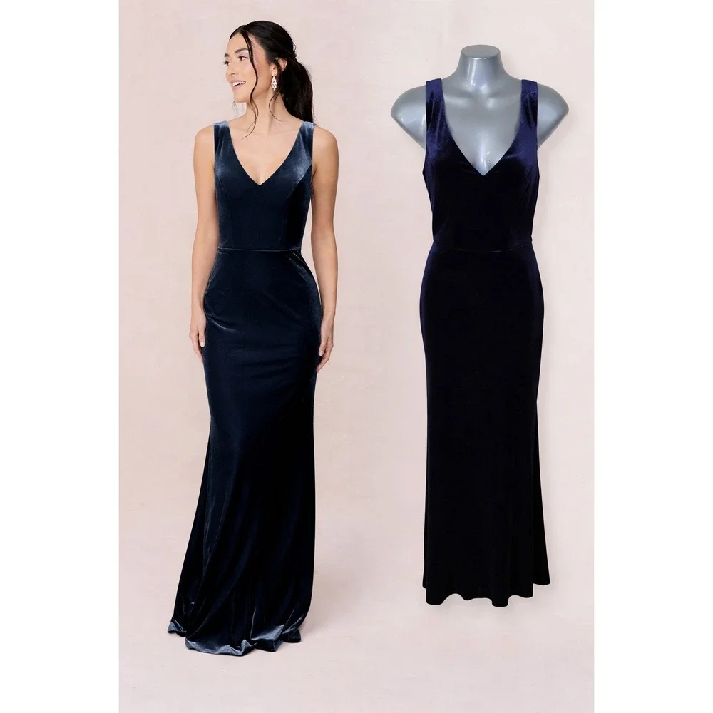 Revelry Dakota Velvet Dress Blue‎ Maxi Formal Bridesmaid Size 2