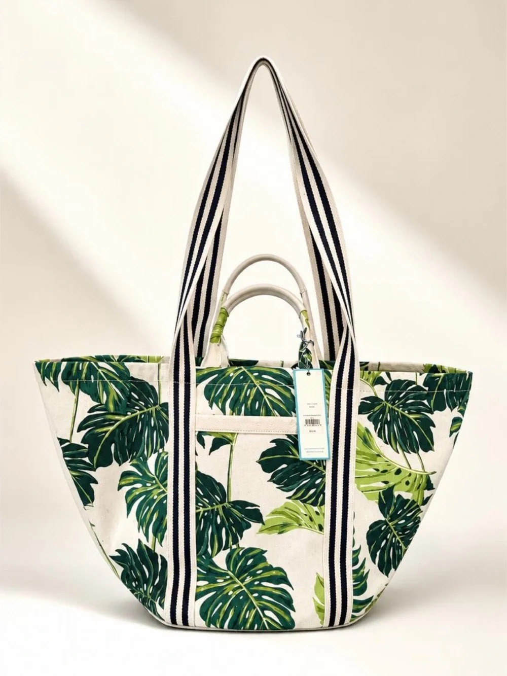 Draper James NWT Monstera Flora Leaf Canvas Tote, Green/White/Black, 23x12x10