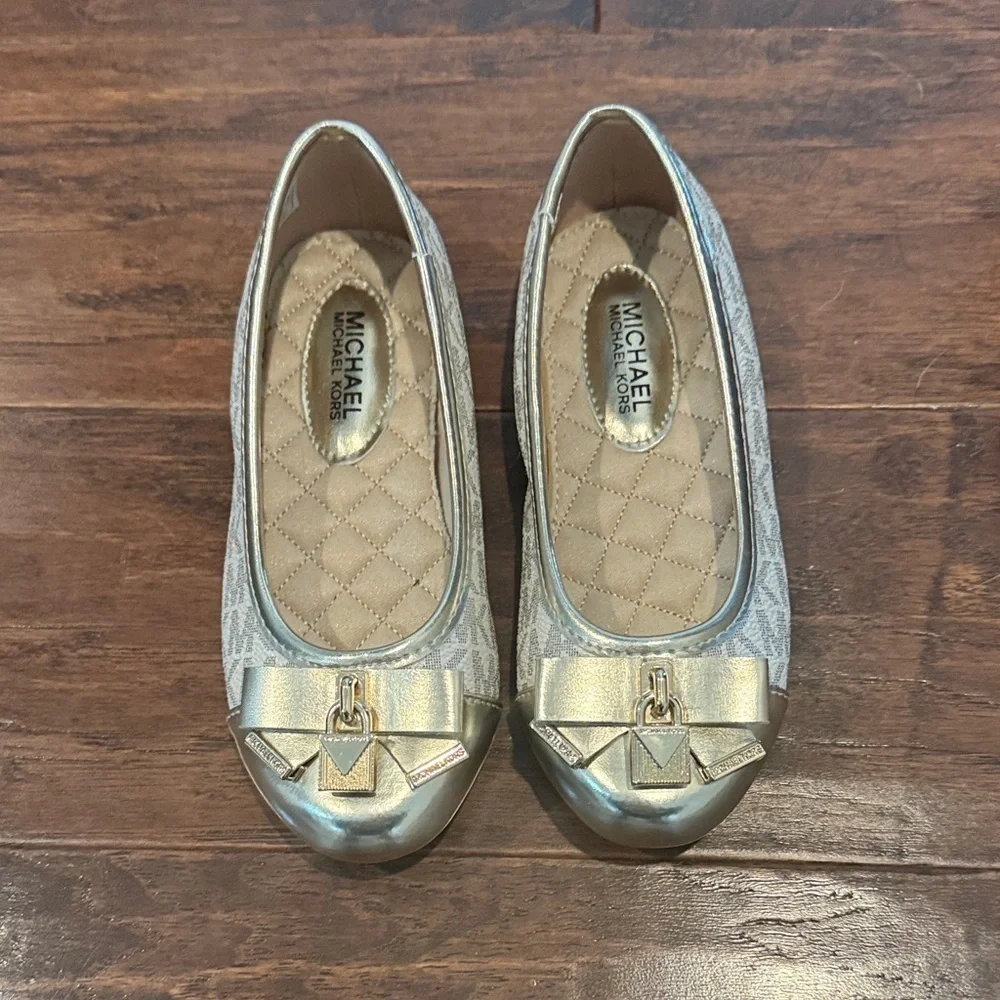 Michael Kors Metallic Gold Flats with Bow Accent