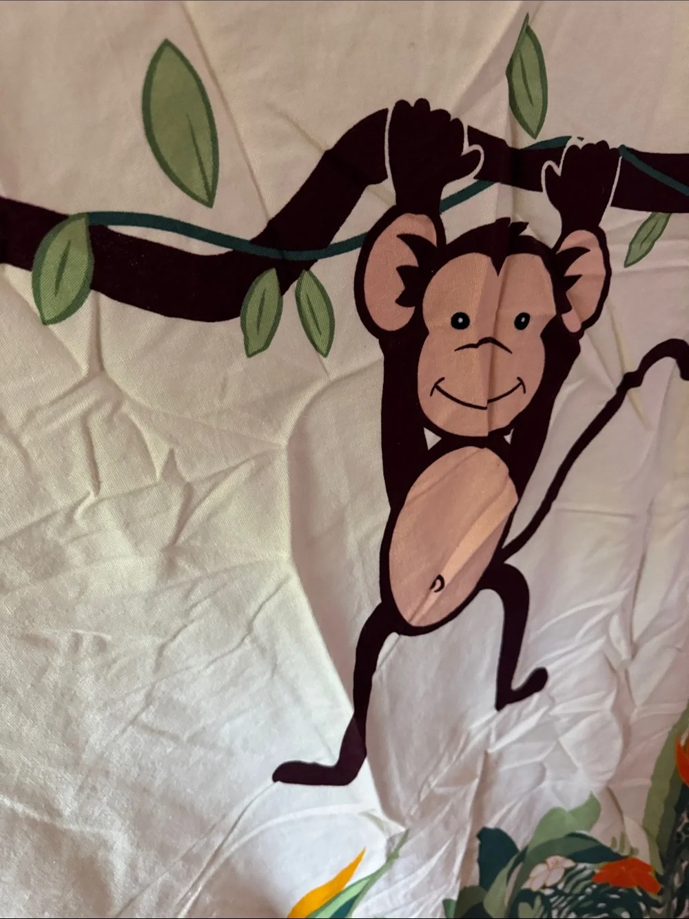 2 Monkey Hanging  shower curtain  Green and Blue