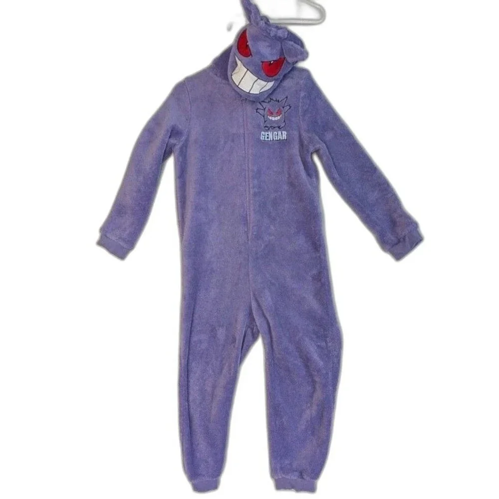 Boys Gengar Pokemon Hood Fleece Bodysuit Kids 5-6 (Fits A Little Small) Pajamas