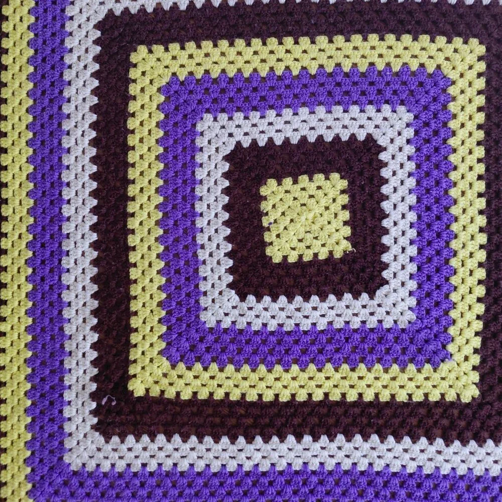Cottagecore Crochet Granny Square Blanket Vintage Style Afghan Throw 58in