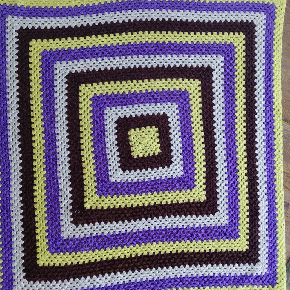 Cottagecore Crochet Granny Square Blanket Vintage Style Afghan Throw 58in