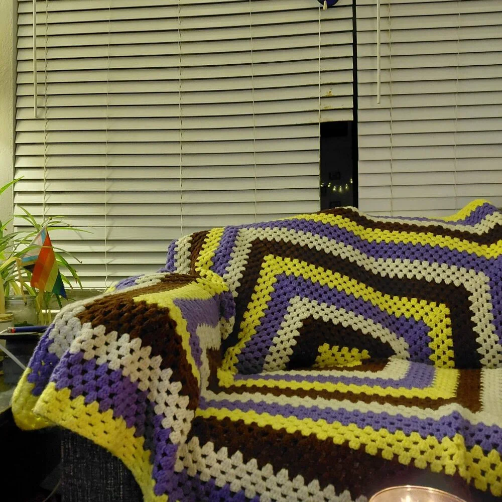 Cottagecore Crochet Granny Square Blanket Vintage Style Afghan Throw 58in