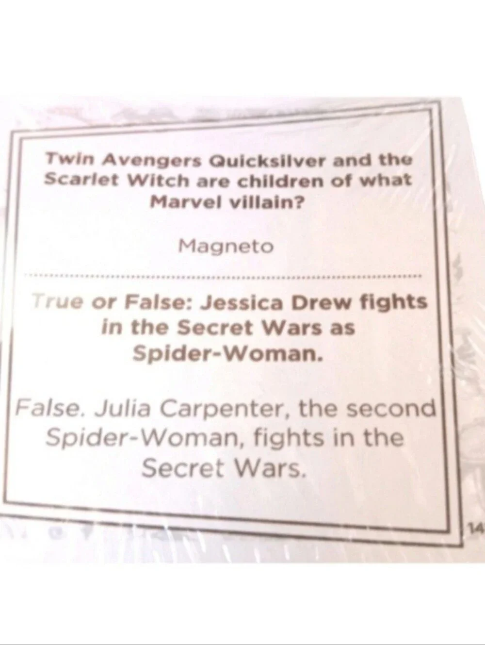 Marvel trivia card