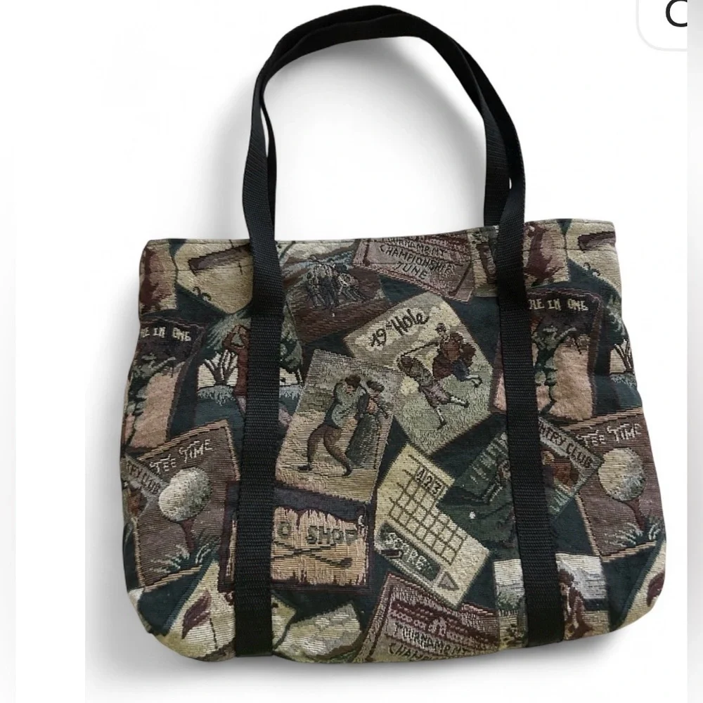 Vintage LINDA JONES COLLECTION Golf THEMED TAPESTRY SHOULDER BAG