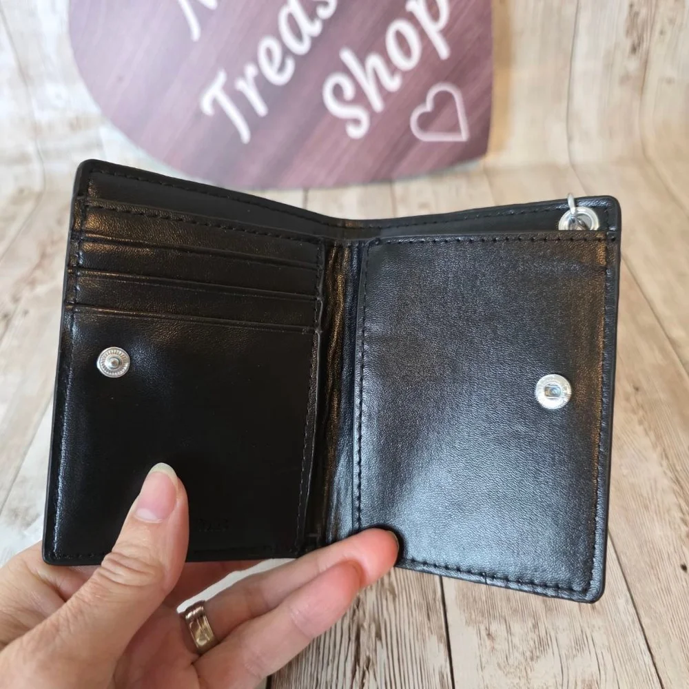 Michael Kors Black Leather Wallet with Silver Chain