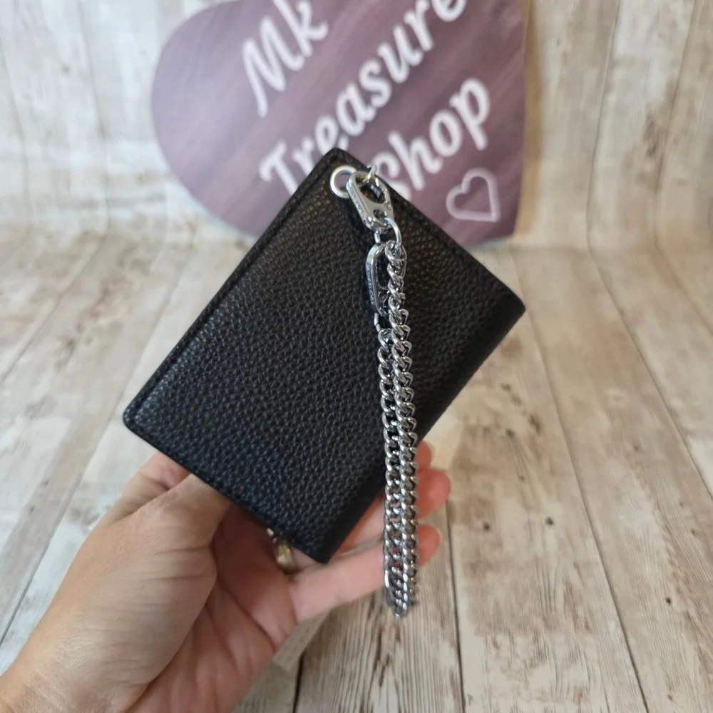 Michael Kors Black Leather Wallet with Silver Chain