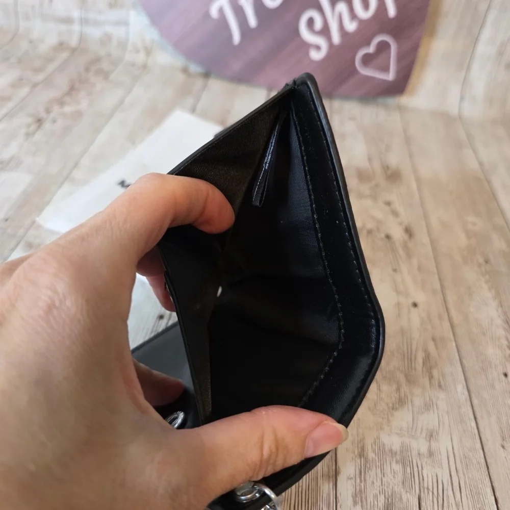 Michael Kors Black Leather Wallet with Silver Chain