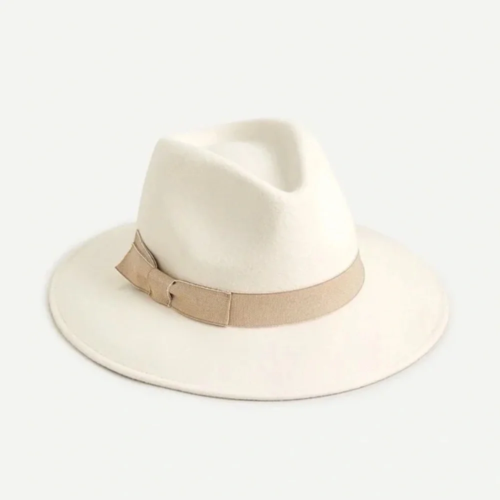 NWT J.Crew Western Hat Ivory Grosgrain Trim Wool Made in Italy Small/Medium