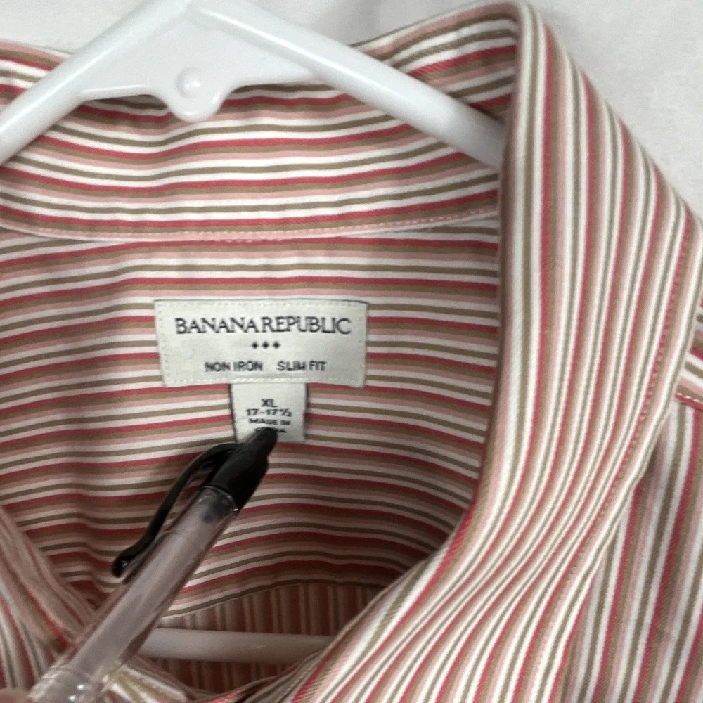 Banana Republic Men's Non-Iron Slim Fit Striped Dress Shirt Size XL 17-17.5