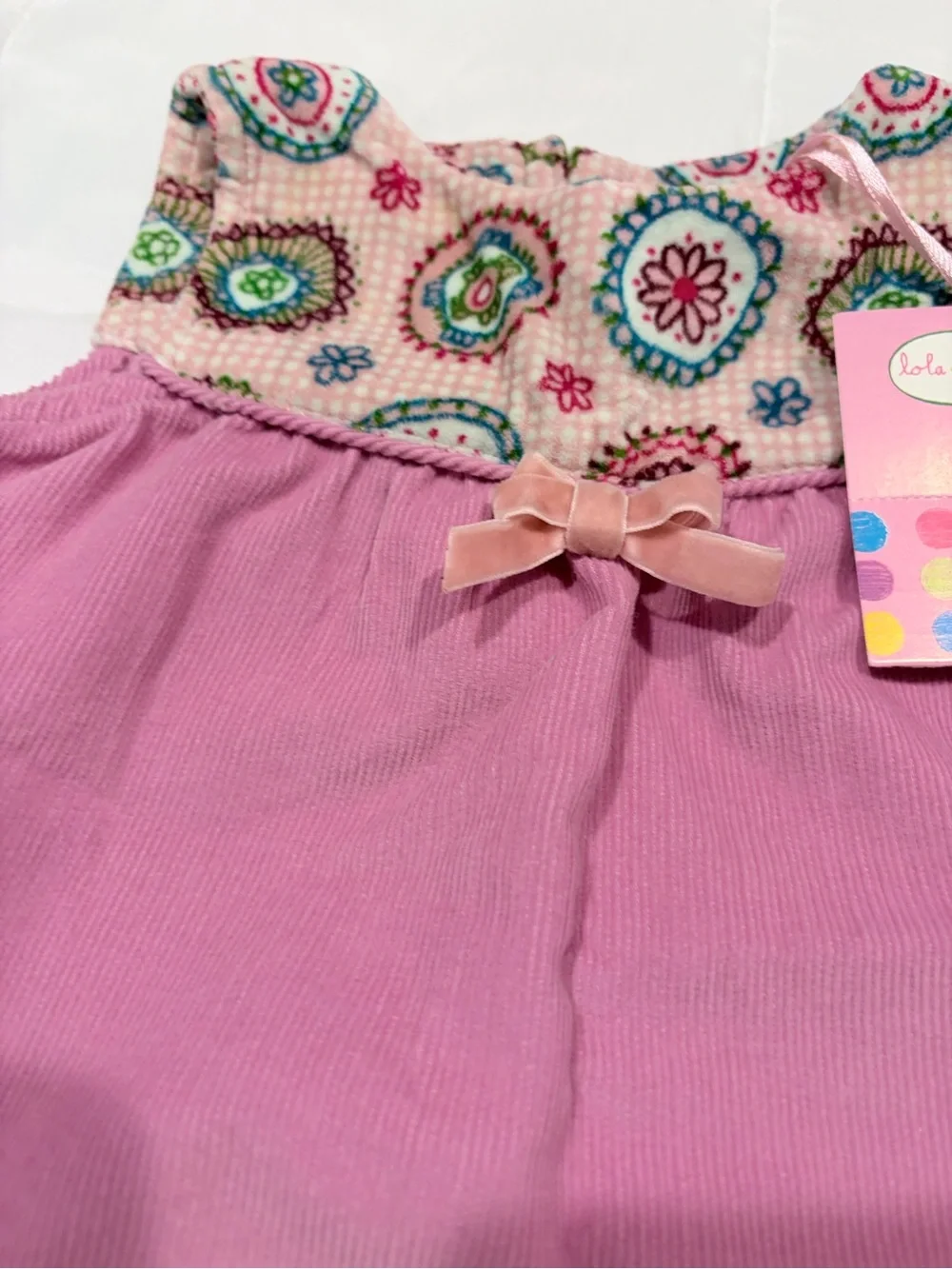 Lola et Moi Pink Corduroy & Floral Dress 6M NWT Baby Girl