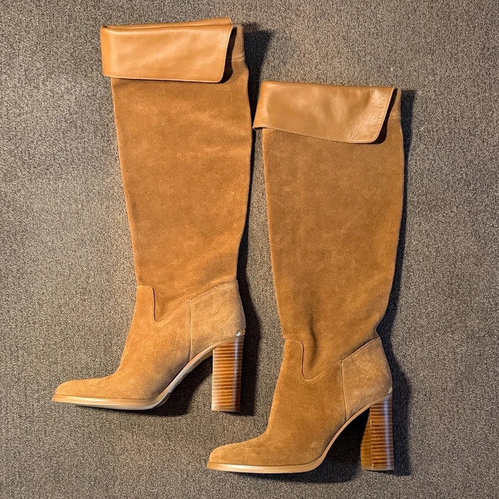 Michael Kors Women’s Regina Over the Knee Boots 8.5 M Tan Suede High Heel NWOB