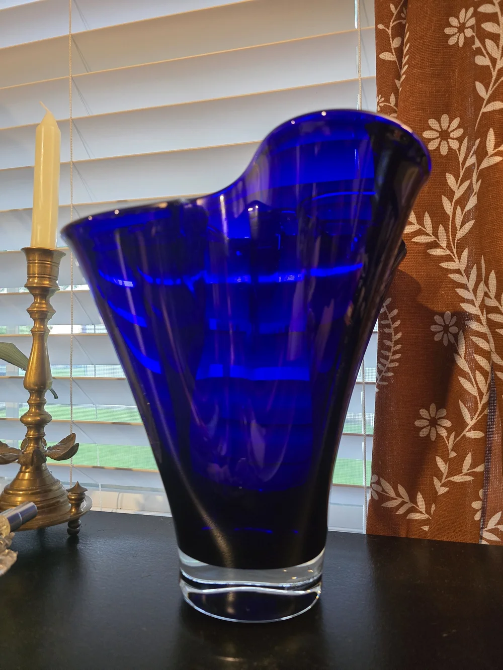 Cobalt Blue Hand-Blown Glass Vase - Decorative Home Accent