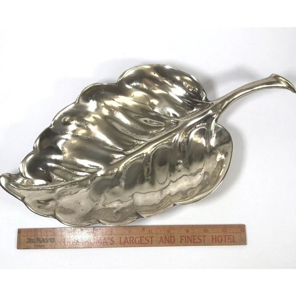BRASS LEAF Footed Tray Serving Dish Center Piece Huge 16