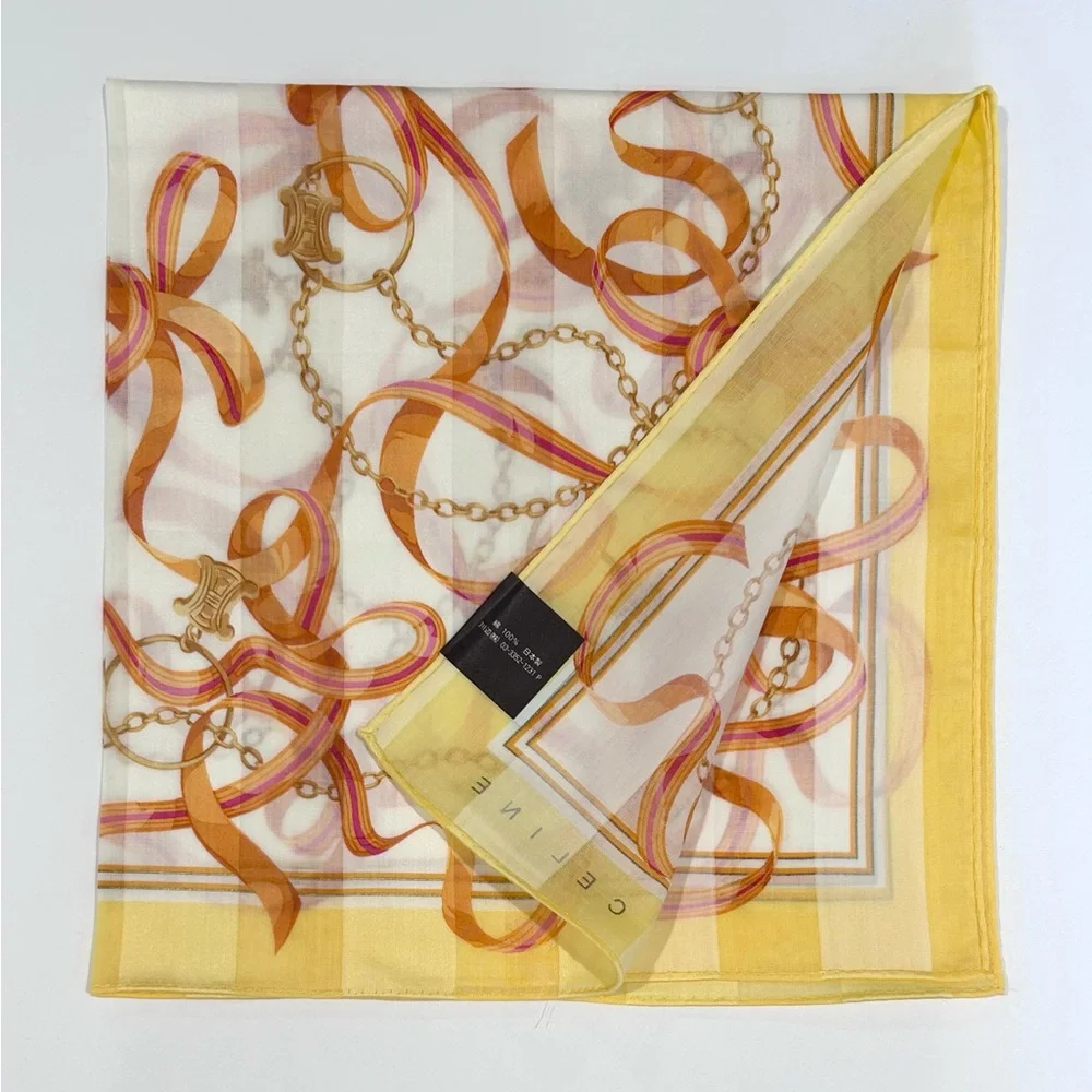 Celine Yellow, Gold & Pink Silk Scarf
