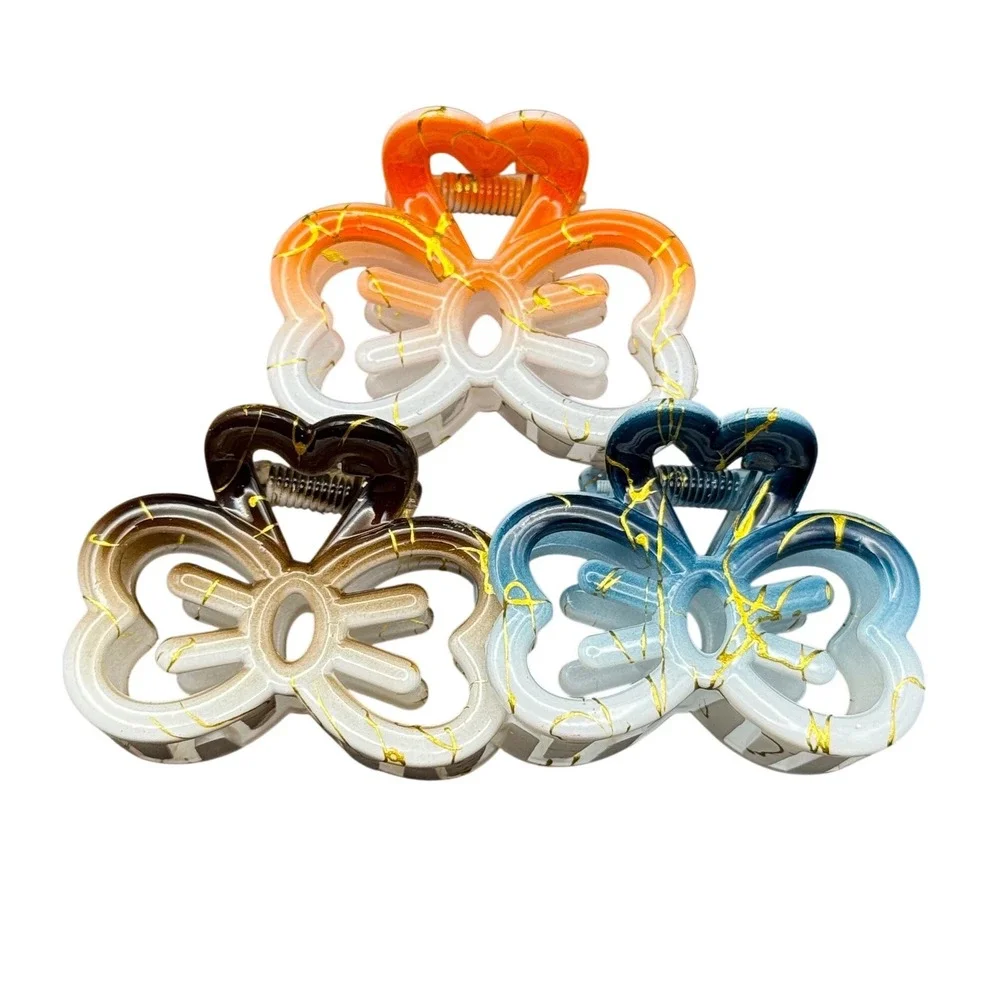 Butterfly Hair‎ Claw Clips Set Gradient Marble Gold Accent Hair Accessories