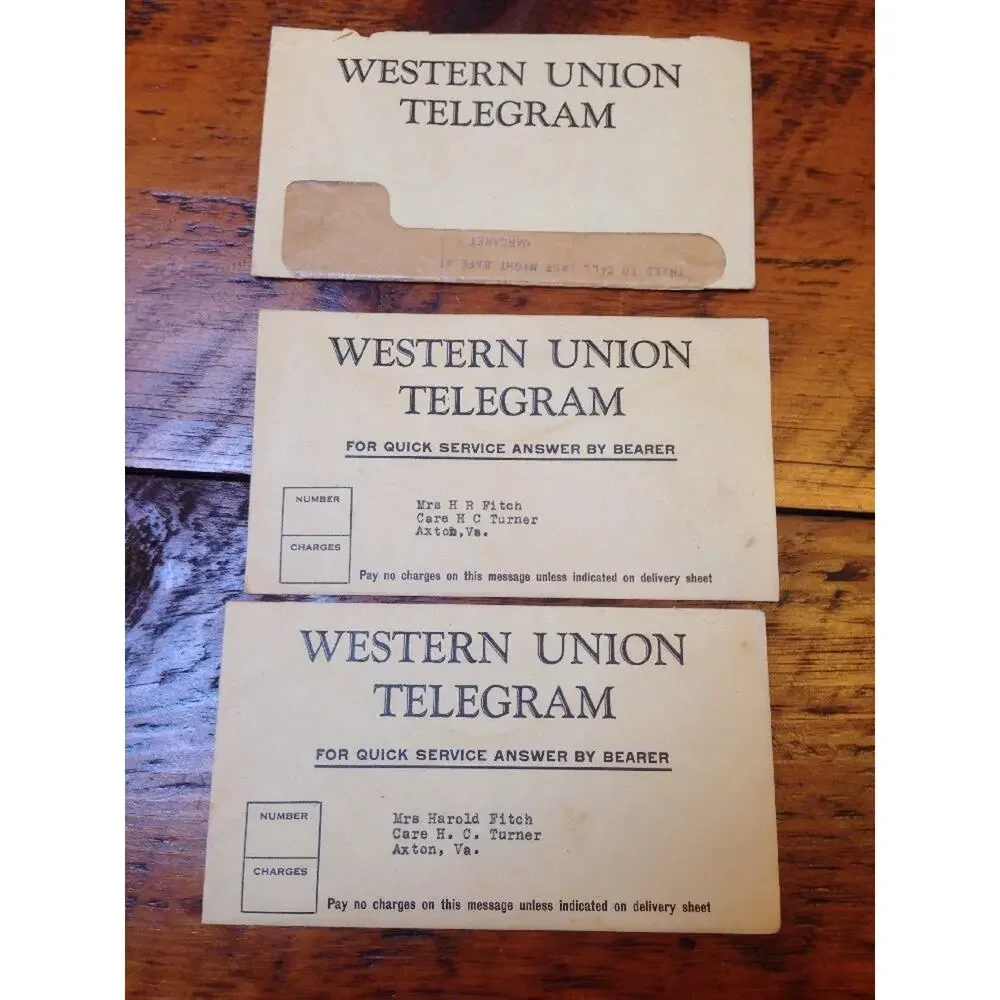 Lot 3 1948 Western Union Telegrams Luray Axton Virginia Harold Margaret Fitch