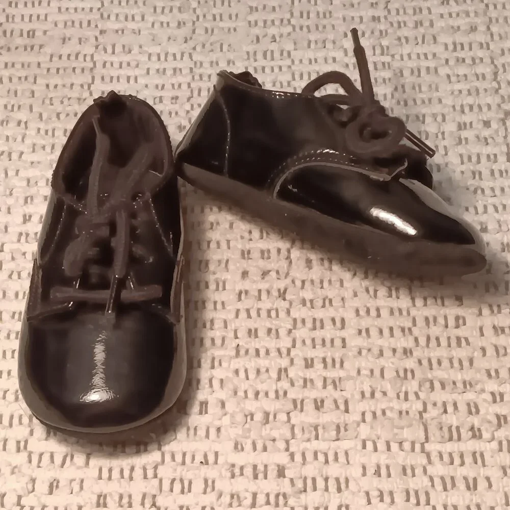 Gymboree baby infant black patent leather lace up dress formal crib shoes sz 4