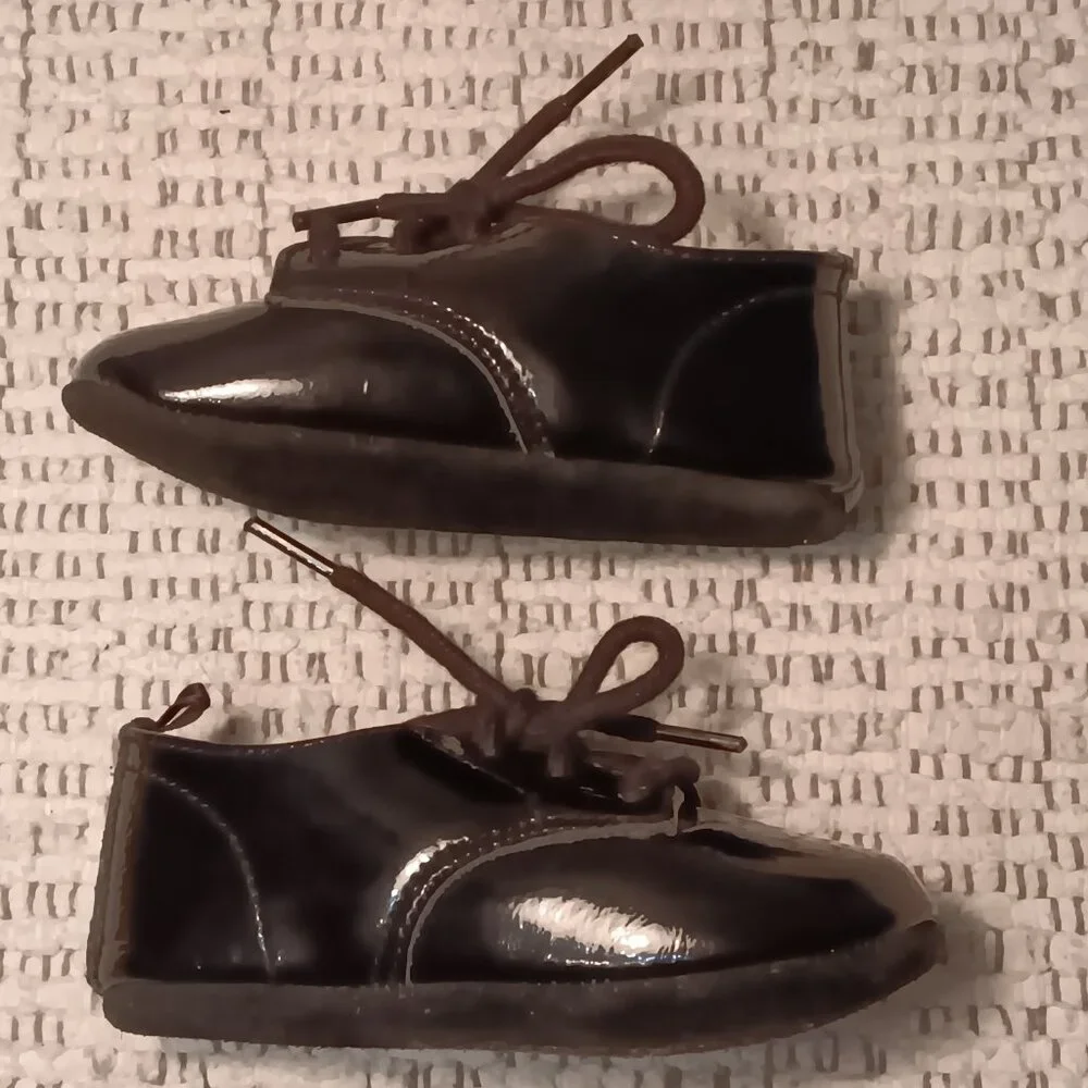 Gymboree baby infant black patent leather lace up dress formal crib shoes sz 4