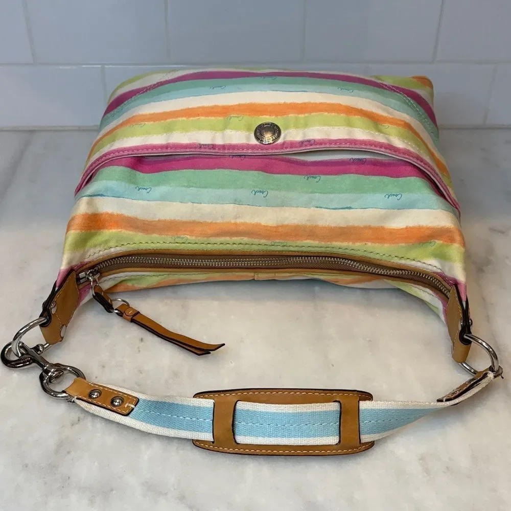 Coach Bag Purse Handbag Y2K Hampton Pastels Watercolor Stripe Hobo Shoulder Bag