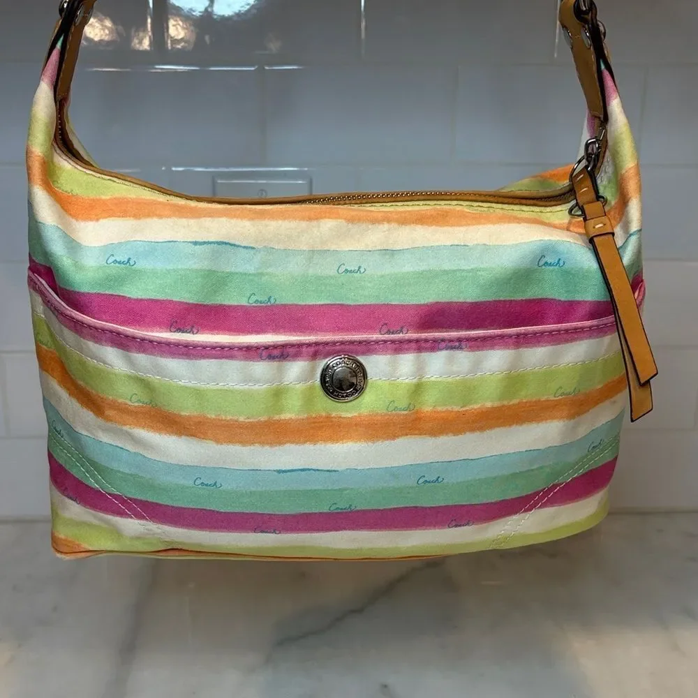 Coach Bag Purse Handbag Y2K Hampton Pastels Watercolor Stripe Hobo Shoulder Bag