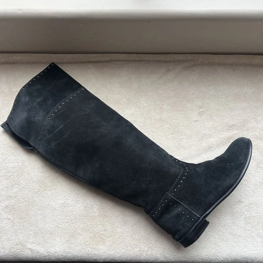 Barney’s New York Black Suede Leather Tall Riding Boot Women EU 38‎ US 7.5 Studs
