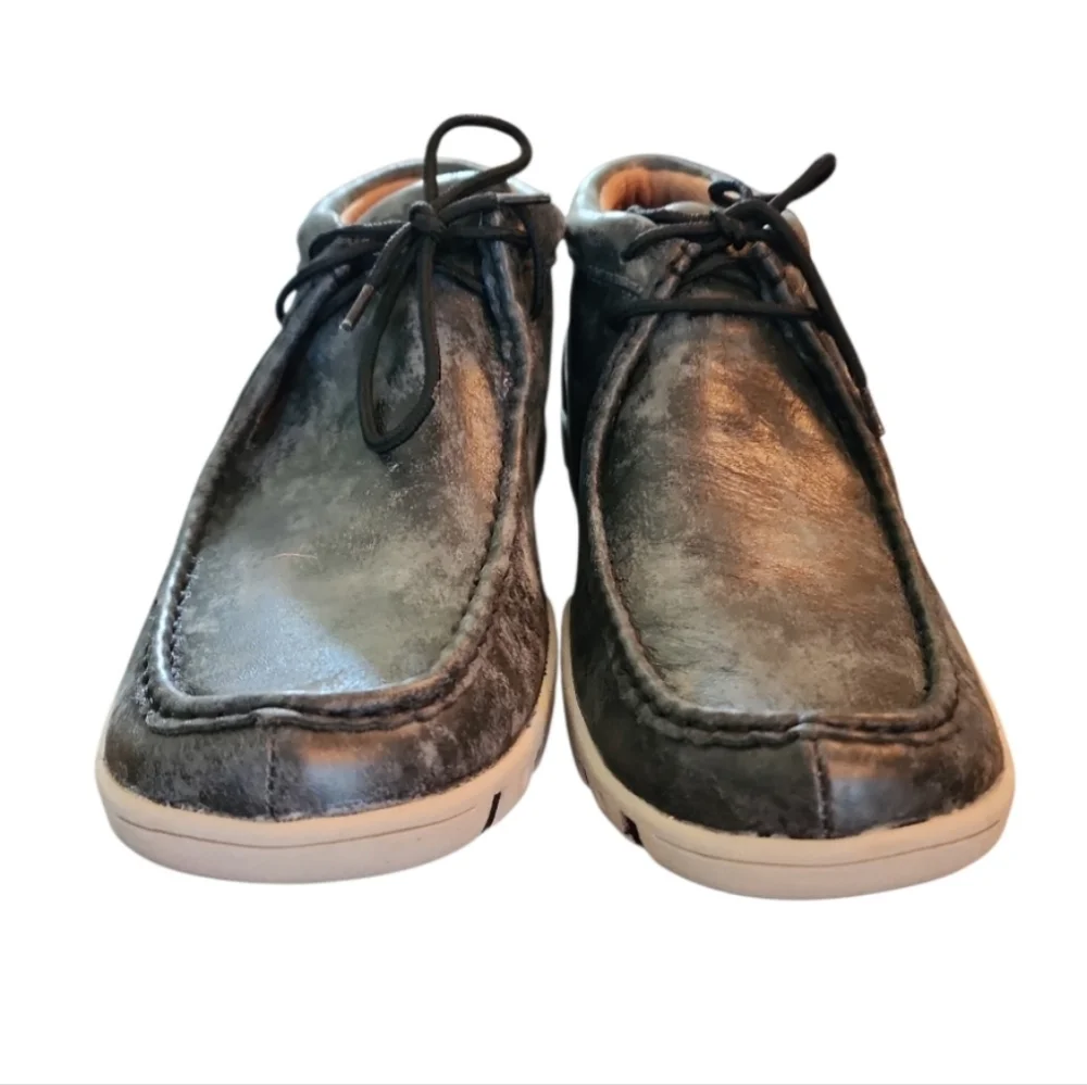Ferrini Rogue Mens Rogue Driving Shoes Black Distressed Leather Moc Toe 11 D New