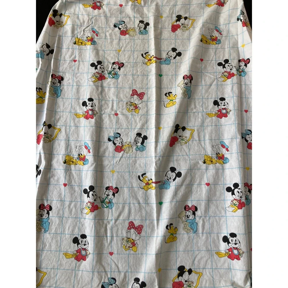 Vintage 1984 Disney Baby Mickey Minnie Donald Pluto Crib Sheet Dundee Cotton USA
