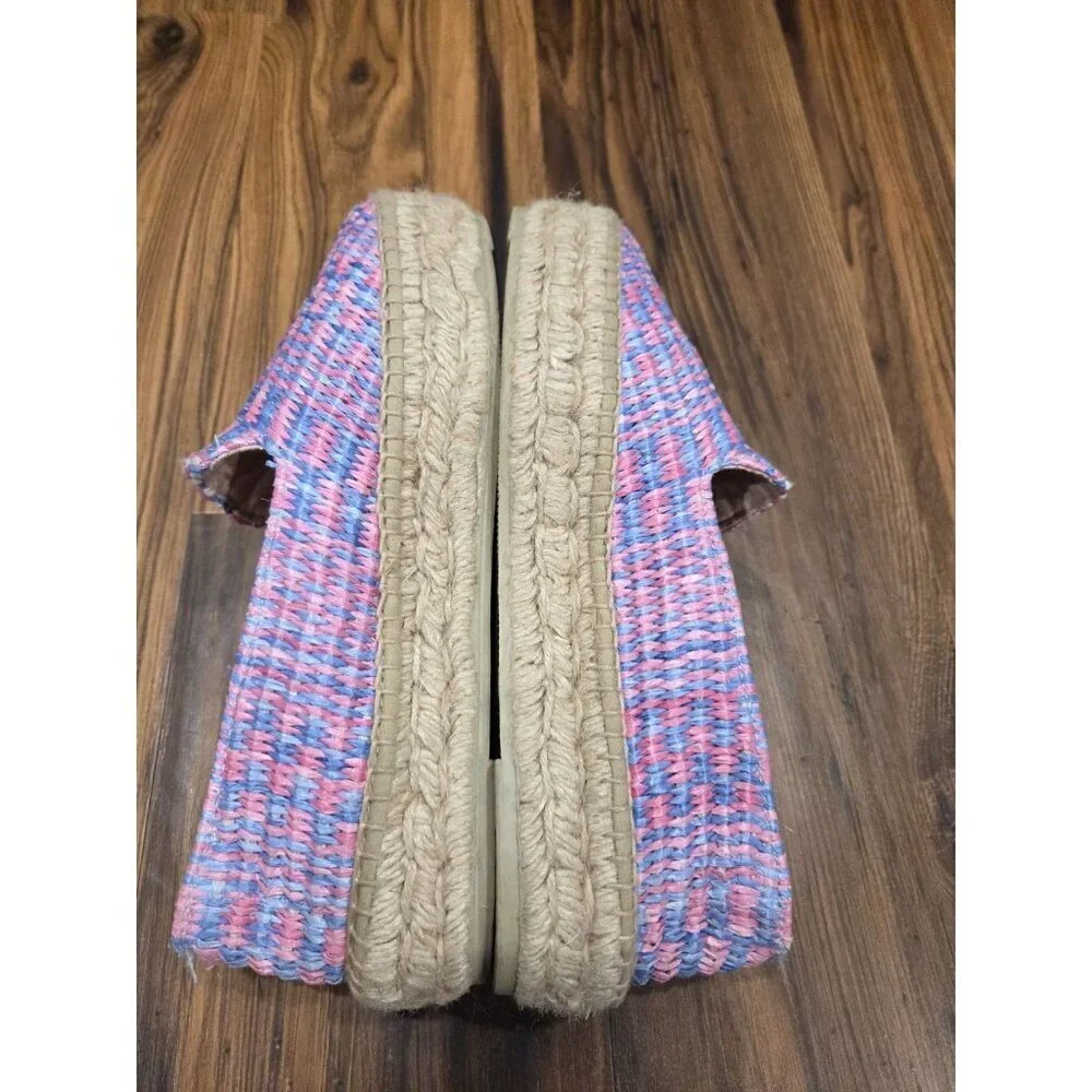 Manebí Platform Espadrilles Pink Blue Woven Raffia Slip On EU 39 US 8.5