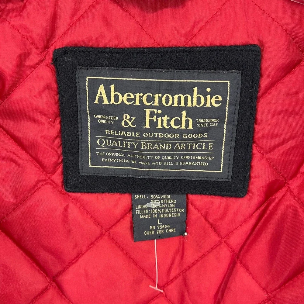 Abercrombie‎ Fitch Jacket Mens Large Black Wool Blend Quilted Lined Zip Up