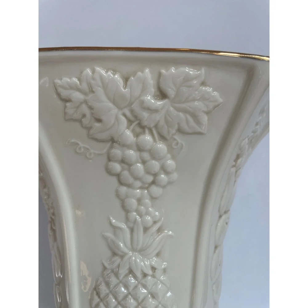 Lenox Fruits of Life Wall Vase Fine Ivory‎ China Gold Trim 2001 Embossed Pocket