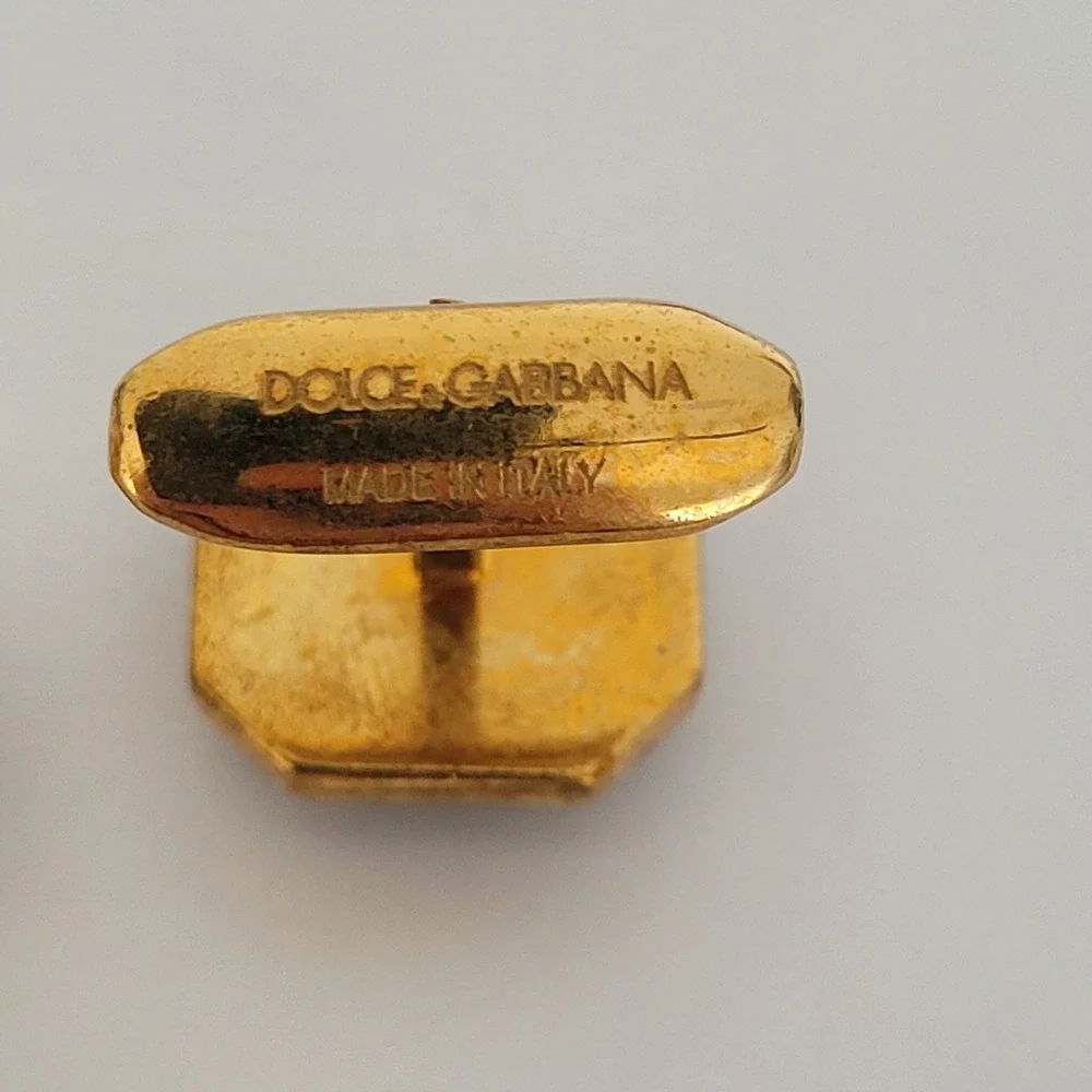 Dolce & Gabbana Mens Cufflinks Gold Tone Black Stone Octagon Made in Italy Box