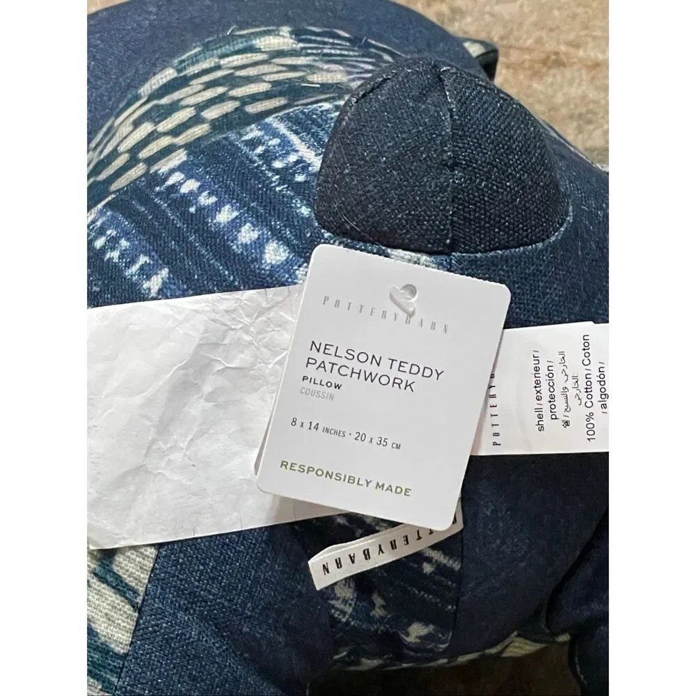 Pottery Barn Nelson Patchwork Teddy Shaped Pillow NIP