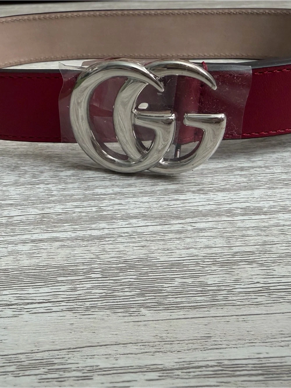 Gucci Red Leather Belt with Silver Double G Buckle