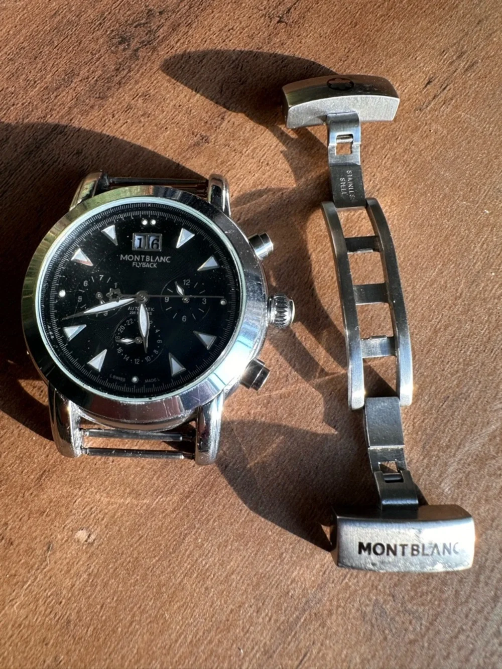 Montblanc Fly back Automatic Chronograph Mens Watch Black Big Dial Swiss Made