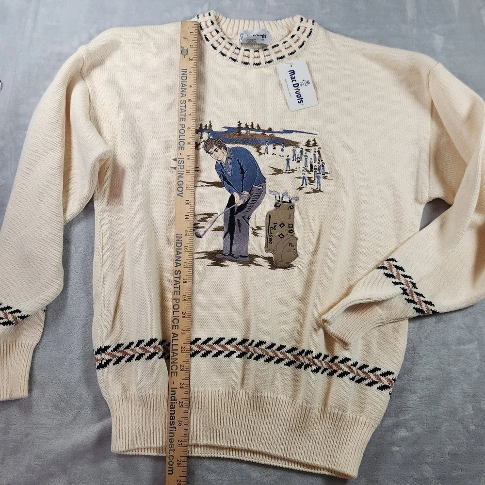 VTG Mac Divots Golfer Embroidered Sweater Grandpa Colorful Grunge 80s/90s‎ XL