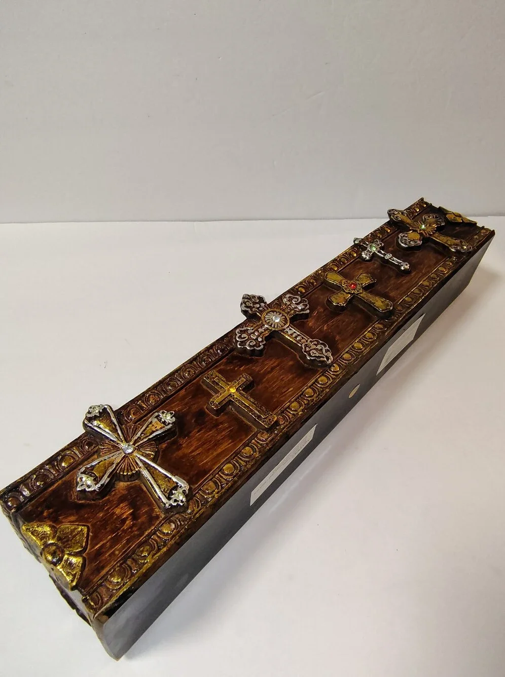 7 Cavity TeaLight Faux Wood Crosses Candle Holder Religious Centerpiece 17