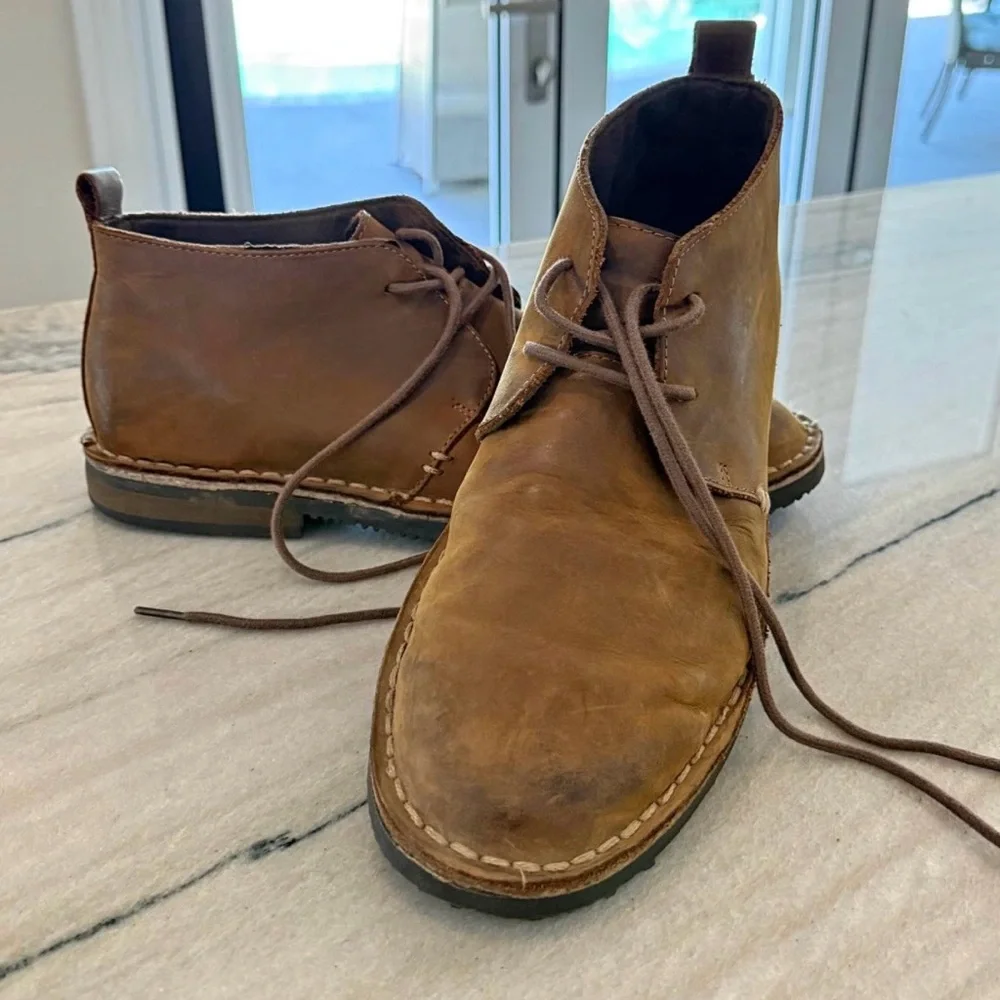 ✨ Men’s Brown‎ Leather Chukka Desert Boots Lace Up Ankle Shoes Sz 9 ✨