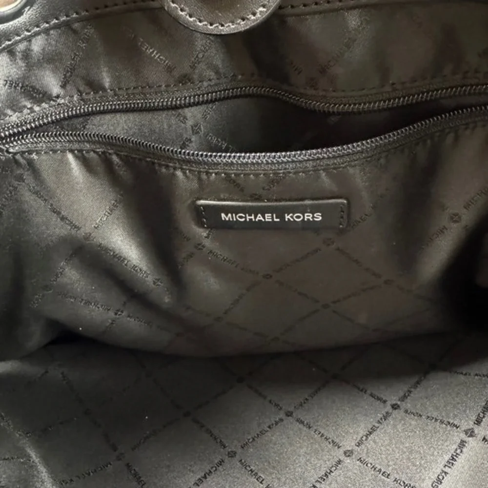 Michael Kors Signature Monogram Tote Bag Black Leather Shoulder Bag