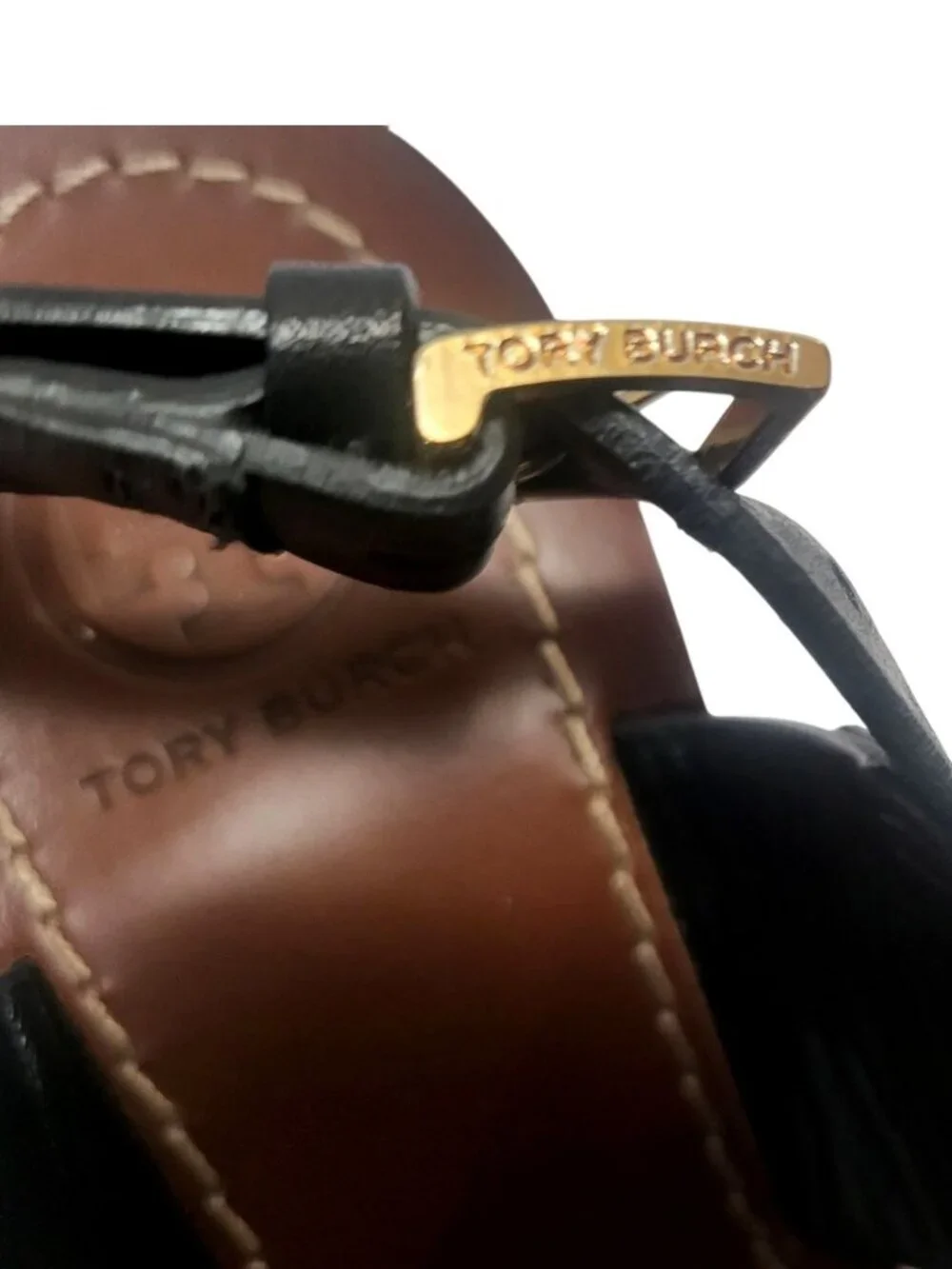 Tory Burch Thames Sandal Two-Tone Black & Brown Leather