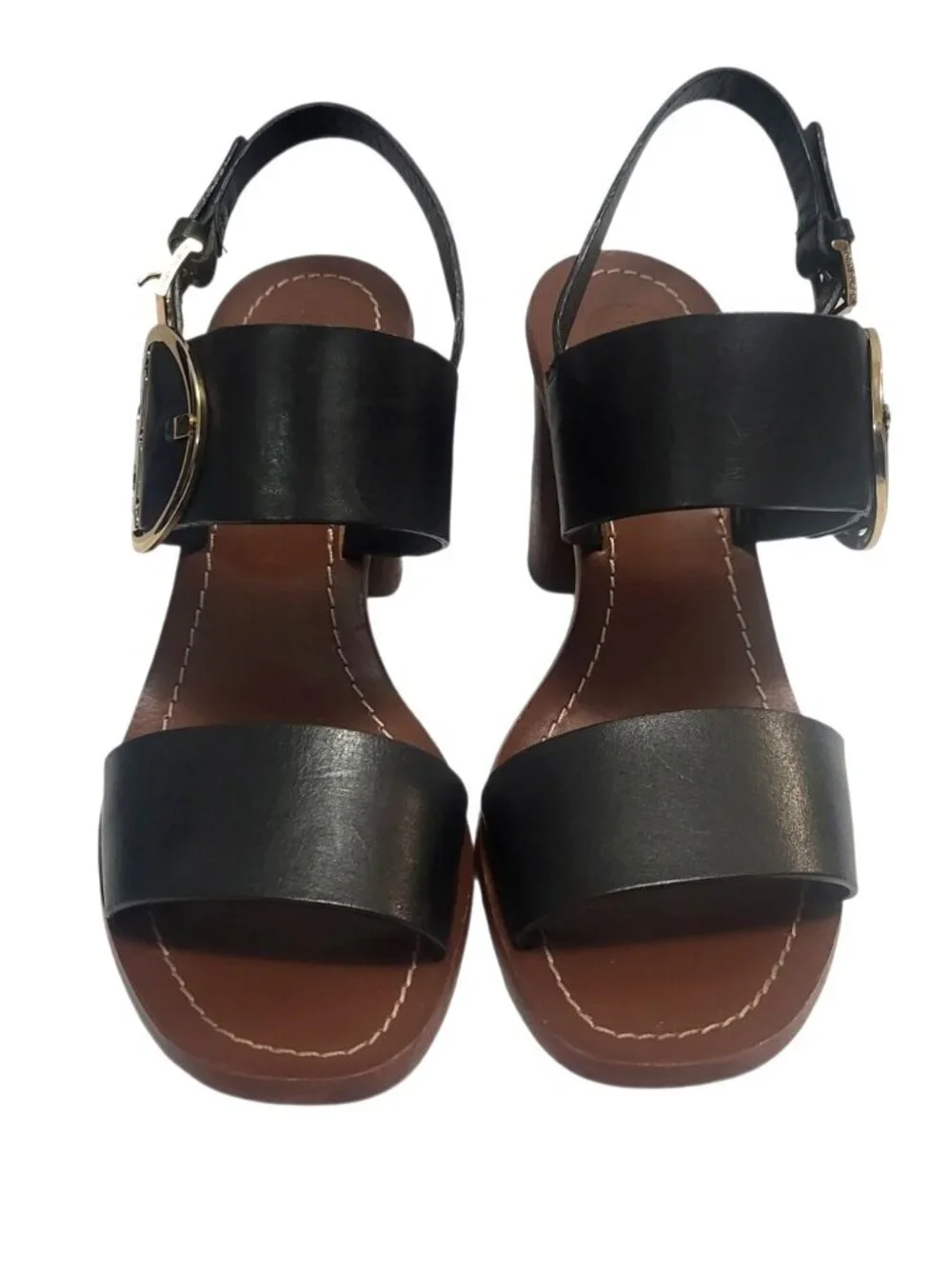 Tory Burch Thames Sandal Two-Tone Black & Brown Leather