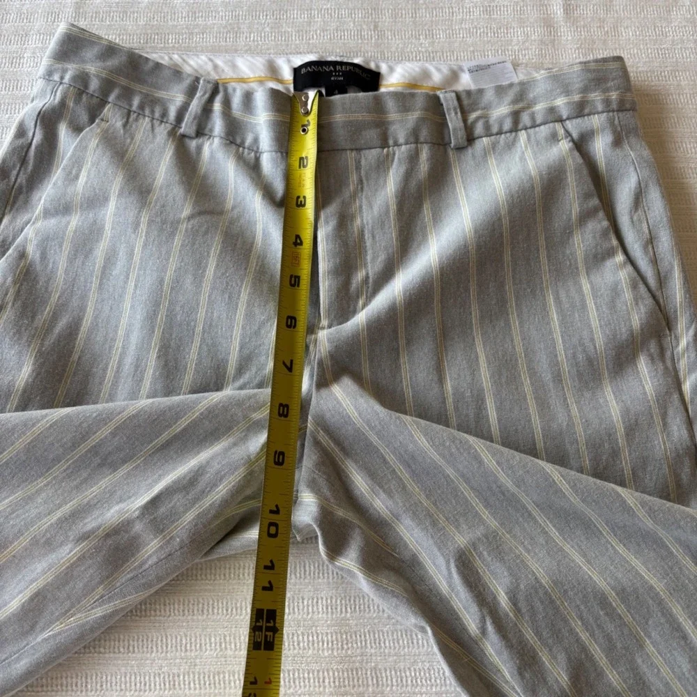 Banana Republic Ryan Pinstripe Trousers Gray Yellow Linen Blend Straight Leg 4