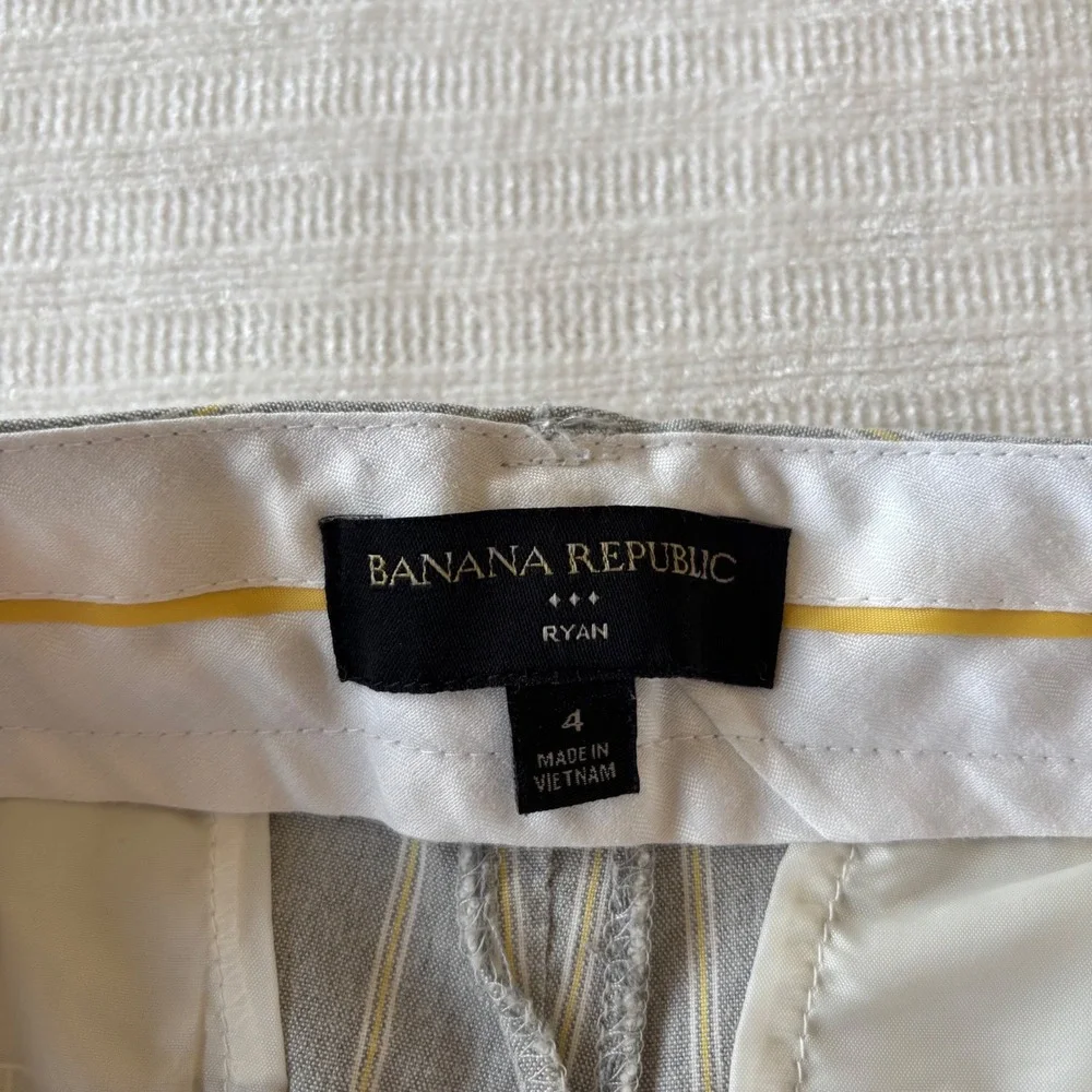 Banana Republic Ryan Pinstripe Trousers Gray Yellow Linen Blend Straight Leg 4