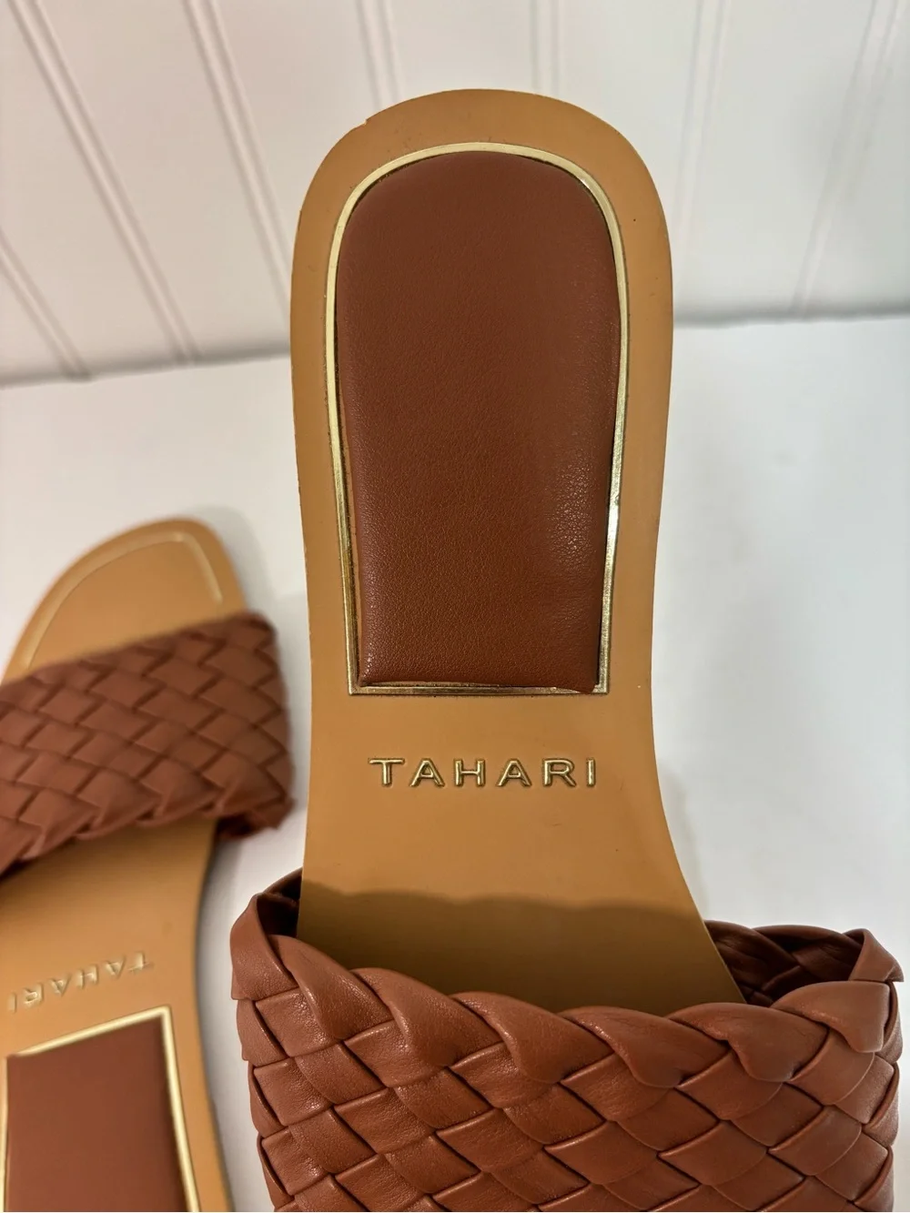 Tahari Melissa Braided Slide Sandals Camel Brown Size 9.5