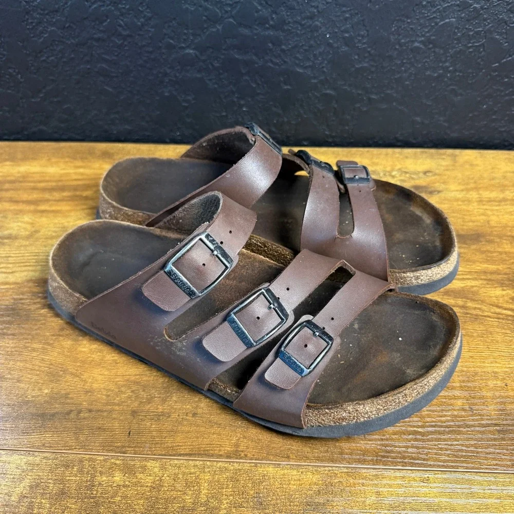 Betula by Birkenstock Luca Brown Synthetic Leather Triple Strap Sandals 40